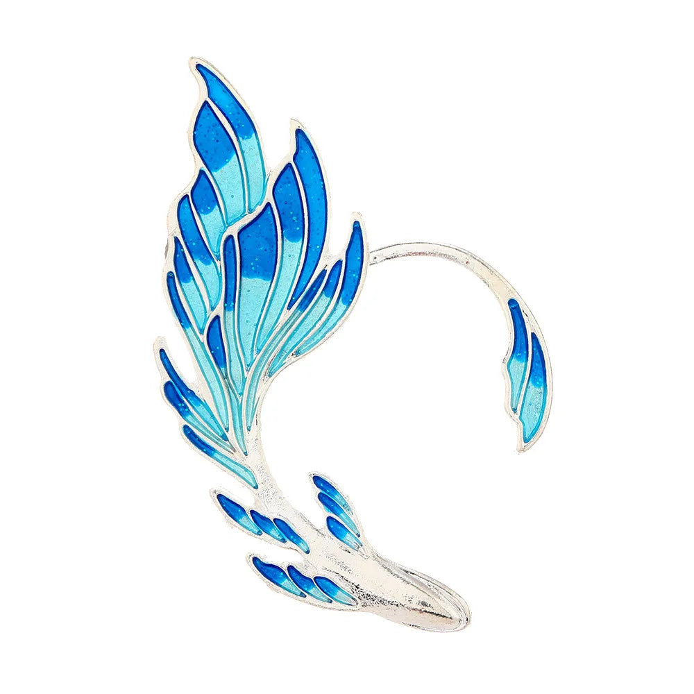 Three-dimensional Blue Fishtail Auricle Dangle Earrings Trendy Zinc Alloy Silver Plated Unisex Earbone Clip Earrings