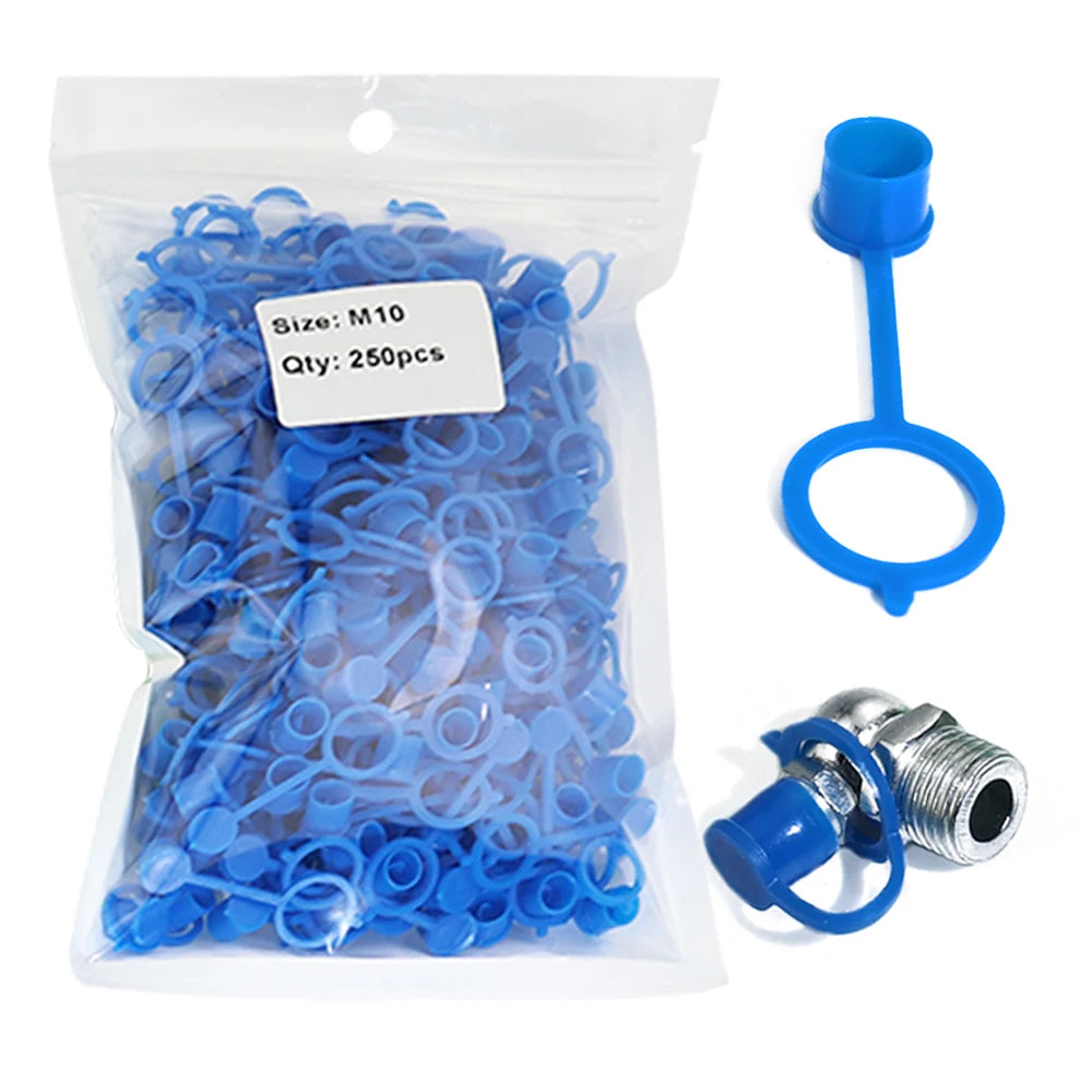 250pcs M10 Grease Zerk Nipple Fitting Blue Polyethylene Dust Caps for Metric Thread Plastic Grease Fitting Caps