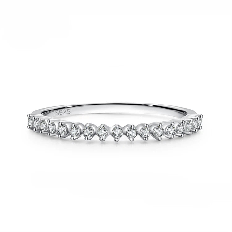 Handmade Wedding 925 Sterling Silver Row Stone Stackable CZ Diamond Ring for Women