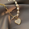 Fashion Luxury Heart Cuban Link Clavicle Chain Necklace Imitation Baroque Pearl Necklace Heart Choker Necklace for Women