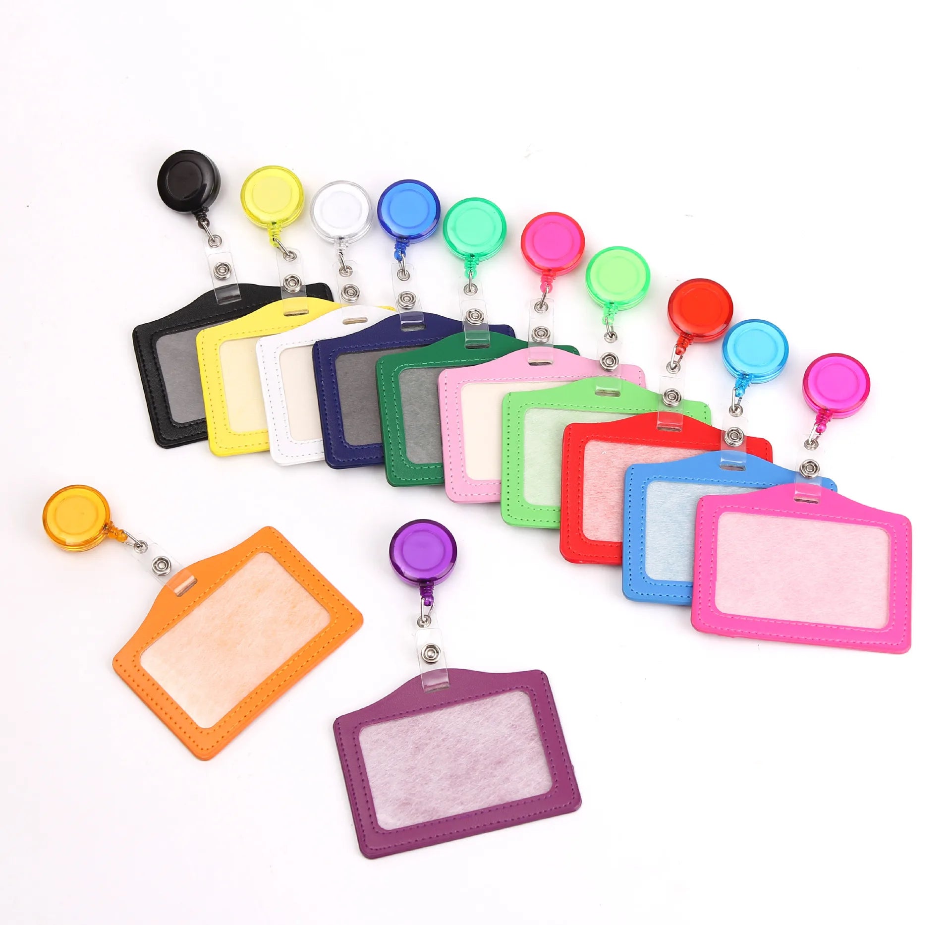 60cm Retractable PVC Badge Holder Colorful Leather Id Badge Holder ID Card Holder