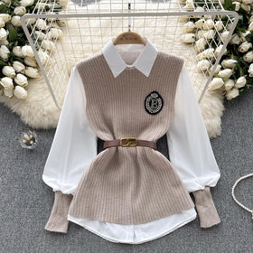 High Quality Summer Preppy Style Loose 2 Piece Set for Women Sleeveless Top and Solid Knitted Dress Set Clothing Wholesale