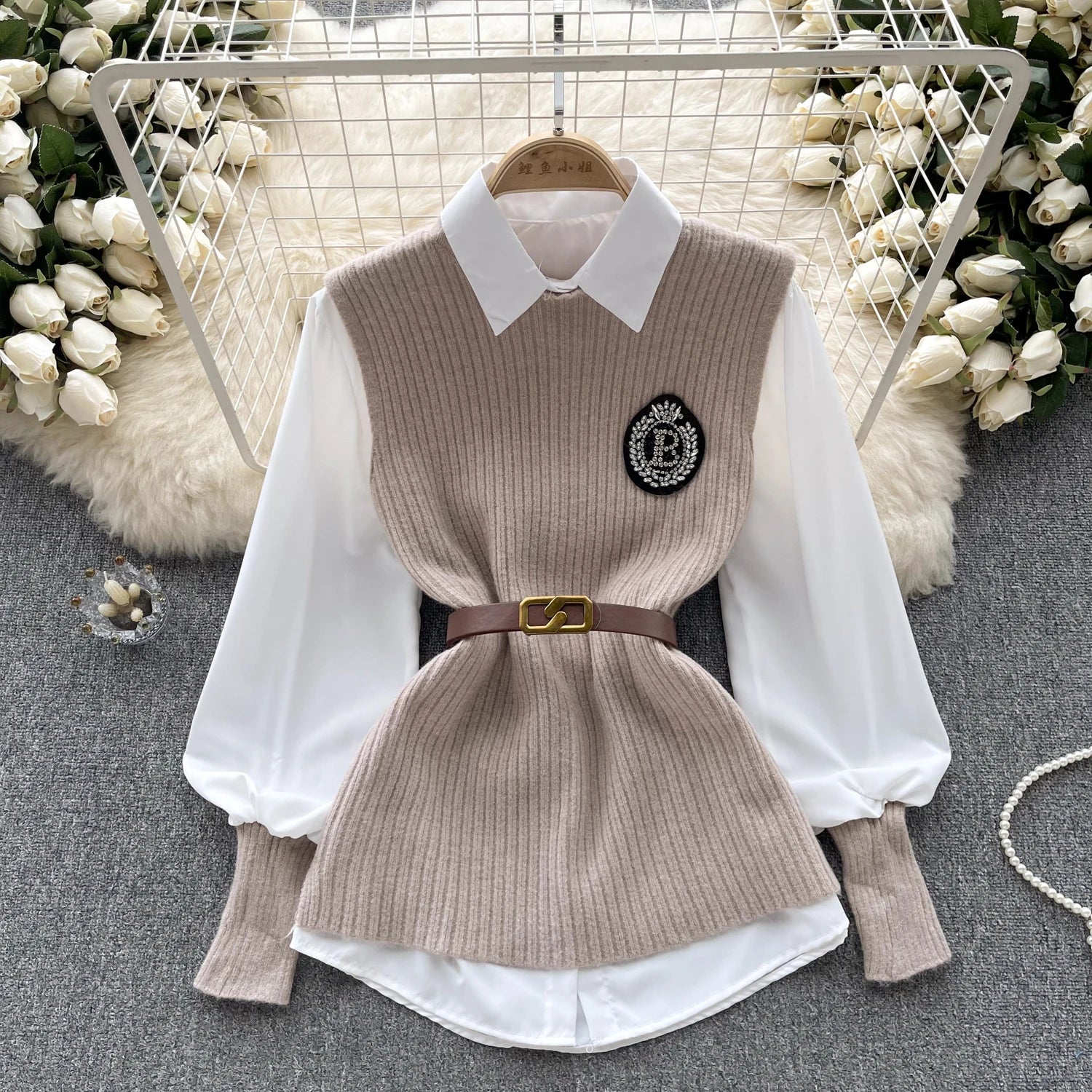 High Quality Summer Preppy Style Loose 2 Piece Set for Women Sleeveless Top and Solid Knitted Dress Set Clothing Wholesale
