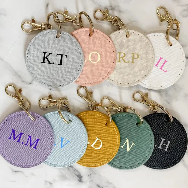 Custom Durable PU Leather Keychains Round Carved School Bag and Luggage Tags Individually Designed with Circle Pattern