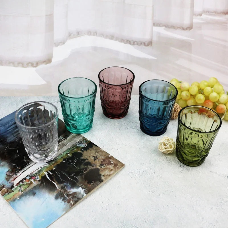 Top Seller Glass Dof Tumbler Milk Glass Vintage Water Glasses Blue Green Purple Smoke Drinking Glass Cup for Restaurant Canteen