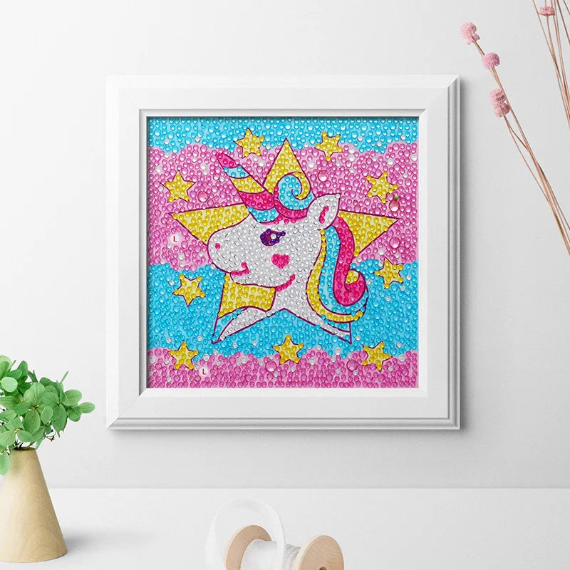 Cartoon Diamond Painting Unicorn Kits for Kids Children Crystal Painting by Number Kits Home Wall Decor DIY Painting Frame