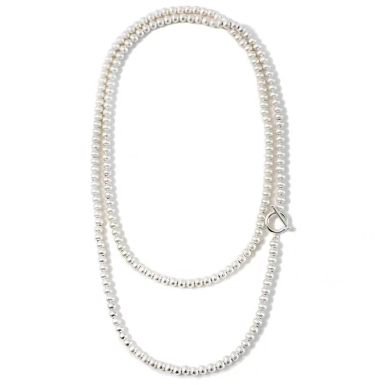 New Fashion Heavy Silver 6mm Brushed Ball 120cm Long Beaded Necklace Women Jewelry Custom Wholesale
