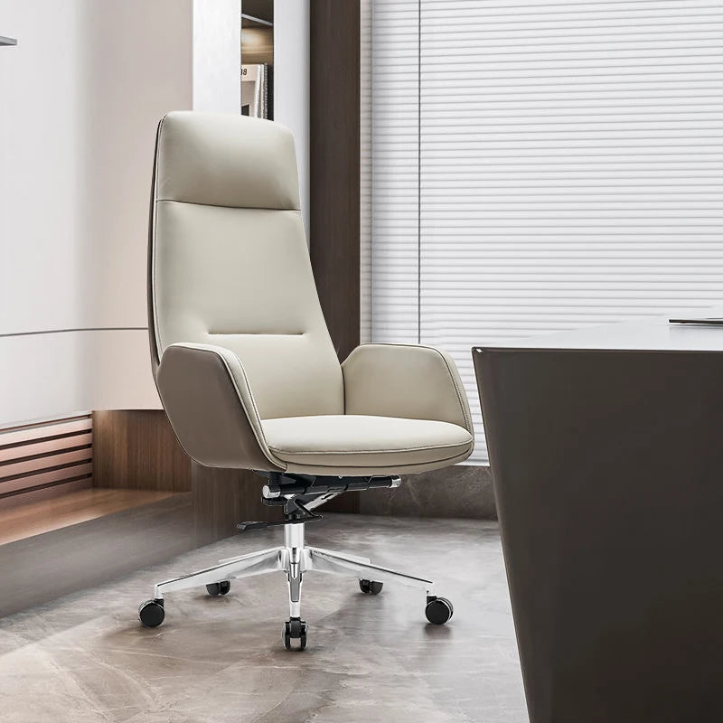 Luxury Waiting Room Reception Pure PU Leather Wood Italian Grey Office Executive Boss Manager Chair