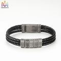 Men Personalized Engraved Logo Name Blank Bar Metal Leather Bracelet Custom Retro Vintage Bracelets Wholesale Jewelry