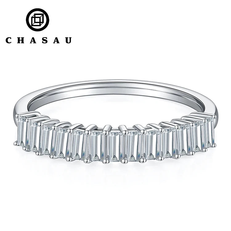 1.0ct/13pcs Emerald Cut D Color Moissanite Half Eternity Bands Ring 925 Sterling Silver Jewelry GRA Certificate