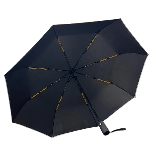 21-Inch 8K Double Rib Black Automatic Open and Close Umbrella with Reflective Strips - Sturdy and Safe Design