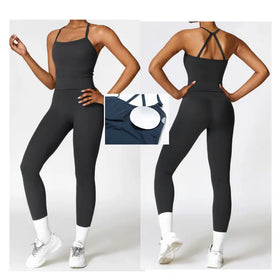 Custom Work Out Wear Yoga Pants Crop Top Vest and Pads Sets for Women Sports