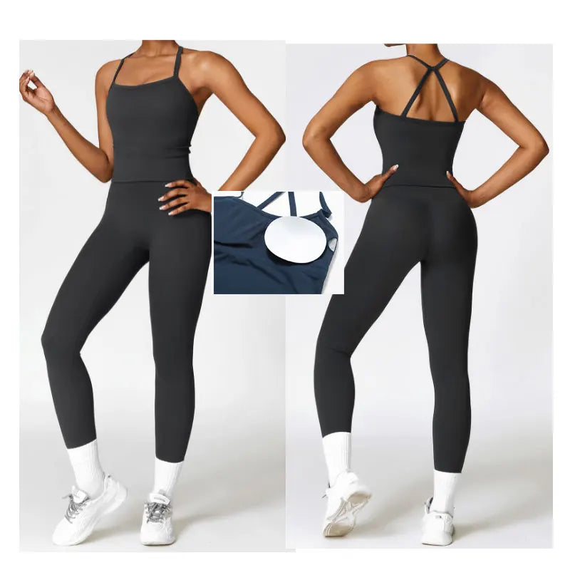 Custom Work Out Wear Yoga Pants Crop Top Vest and Pads Sets for Women Sports