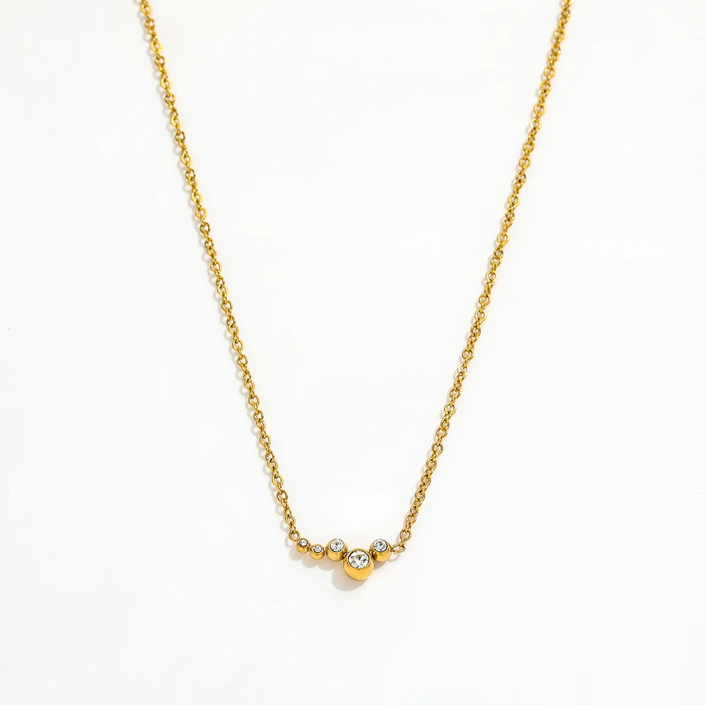 Joolim Waterproof 18K Gold Plated Gradient Round Zirconia Pendant Tiny Dainty Chain Necklace Stainless Steel Fashion Jewelry