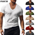 PASUXI Custom Fashion Men's Summer V-Neck Solid Color Thin Casual Short Sleeve Modal Quick Dry T-Shirt with Digital Print