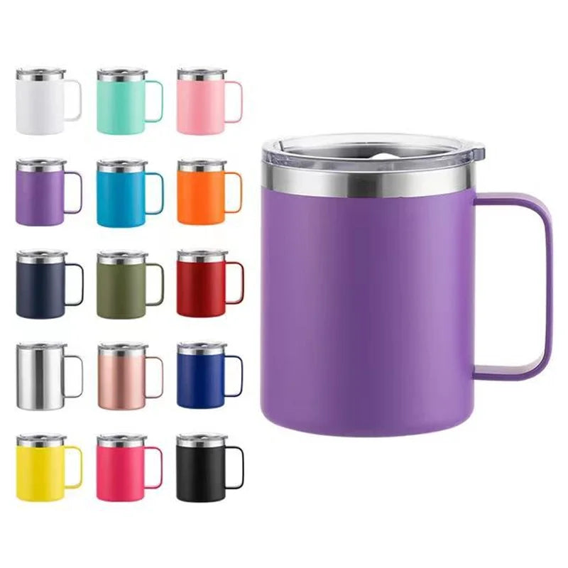 Custom Logo 12oz 14oz 16oz Double Wall Vacuum Tumbler Cup Powder Coated Insulated Stainless Steel Coffee Camping Mug with Lid
