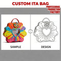 Novelty Custom Ita Bag Rainbow Flower Sun Shaped Bulldog Kawaii Cosplay Anime Handbag with Clear Window Pins Badges Display Bag