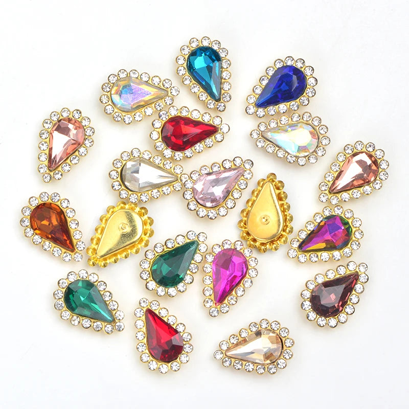 JUNAO 8*13mm Colorful Color Sewing Diamond Drop Glass Crystal  Stones Non Hot Fix Glass Crystal Rhinestones for Lady