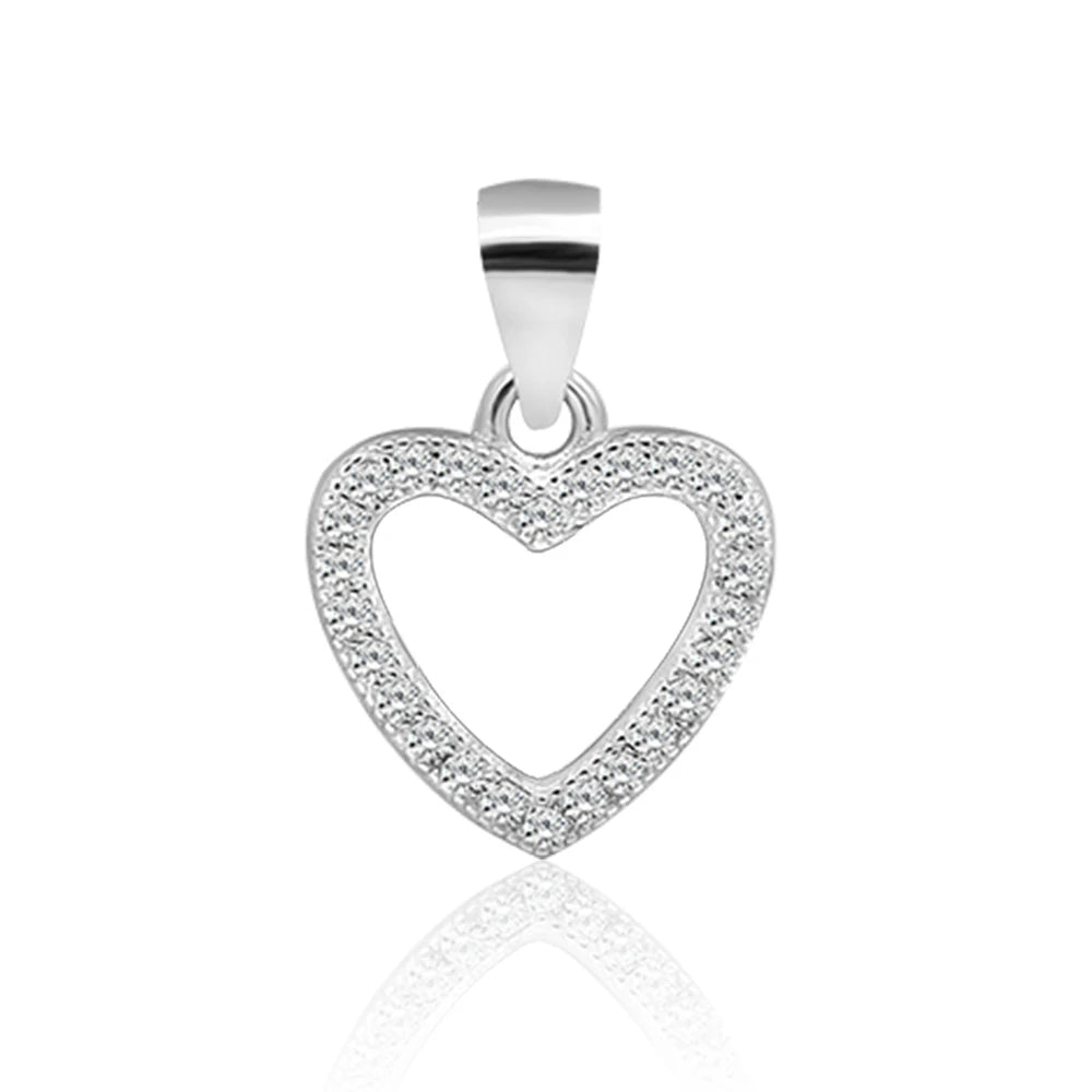 Women's Simple Fashion 3A Cubic Zirconia Rhodium and Gold Plated 925 Sterling Silver Love Heart Pendant Blanks