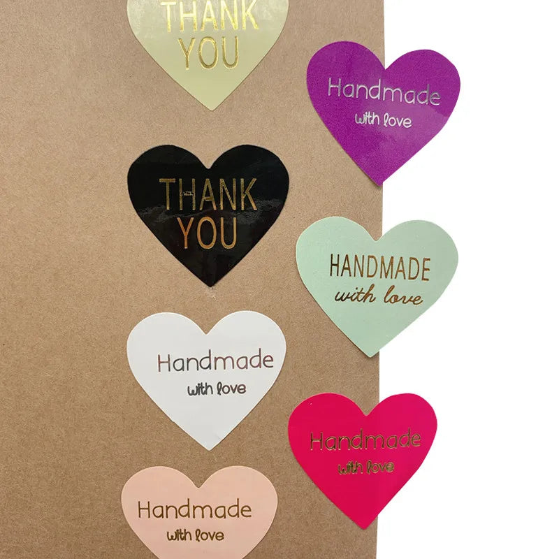 100pcs/pack Heart Shaped Thank You Handmade Scrapbooking Label Seal Sticker DIY Waterproof Paper Self-Adhesive Gift Stickers