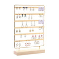 5 6- Tier Large Capacity Wood Base Gold Metal Jewelry Earrings Display Stand Prop