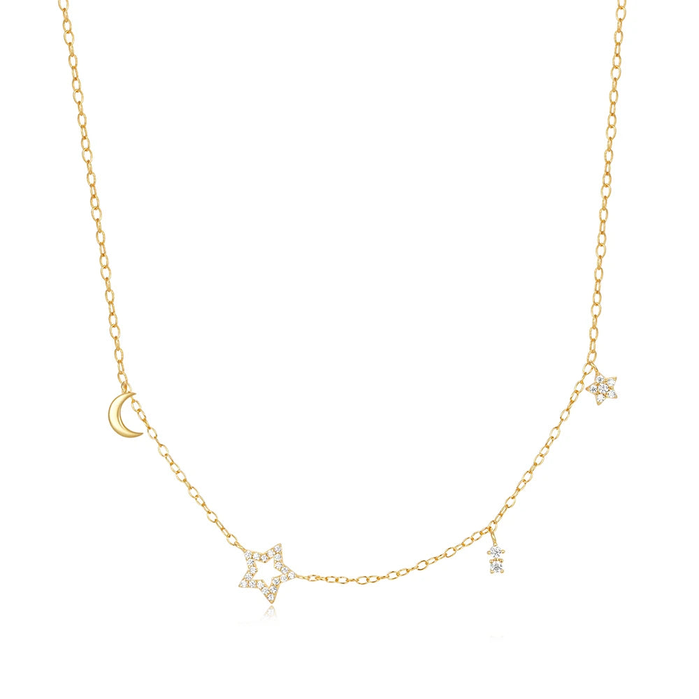 Fashion Jewelry Necklaces 925 Sterling Silver Necklace Star Moon Zircon Gold Plated Necklace Jewelry for Women
