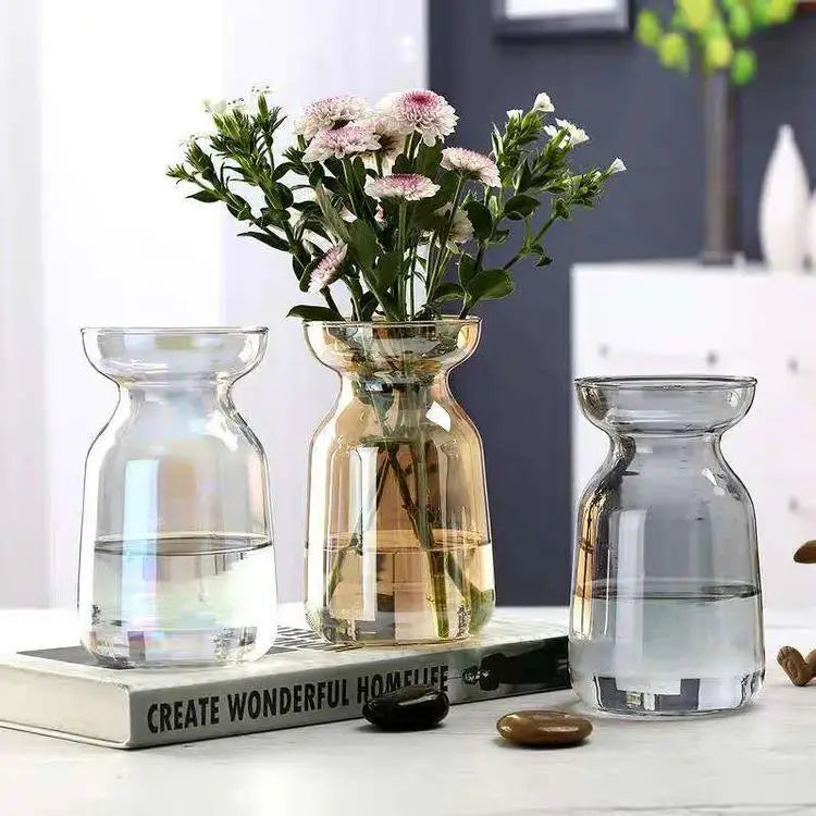 Modern Minimal Transparent Glass Small Vase Tabletop Electroplated Vase Decoration