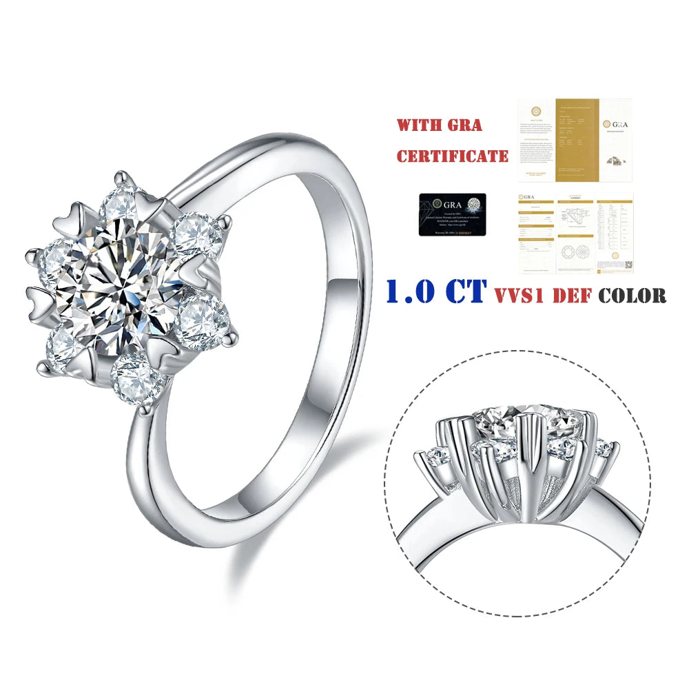 Abiding 925 Sterling Silver Custom Engagement Jewellery Cluster 1 Carat Moissanite Diamond Ring With Colored Moissanite