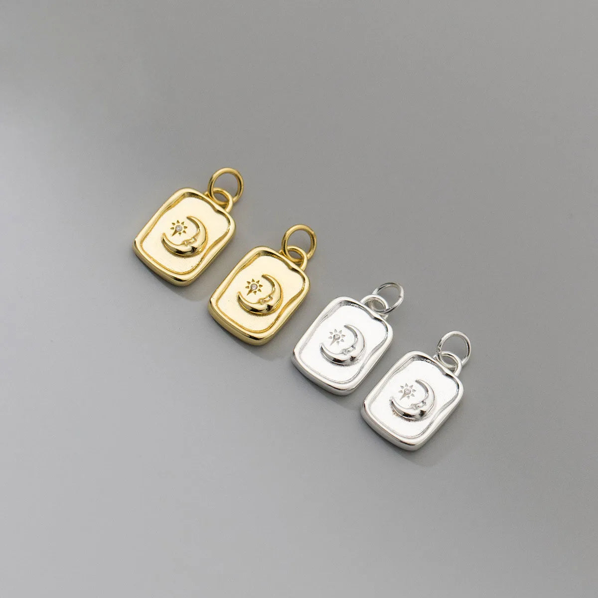 Fashion 925 Sterling Silver Sun and Moon Square Plate Charm Pendant for Bracelet Necklace Making Accessories