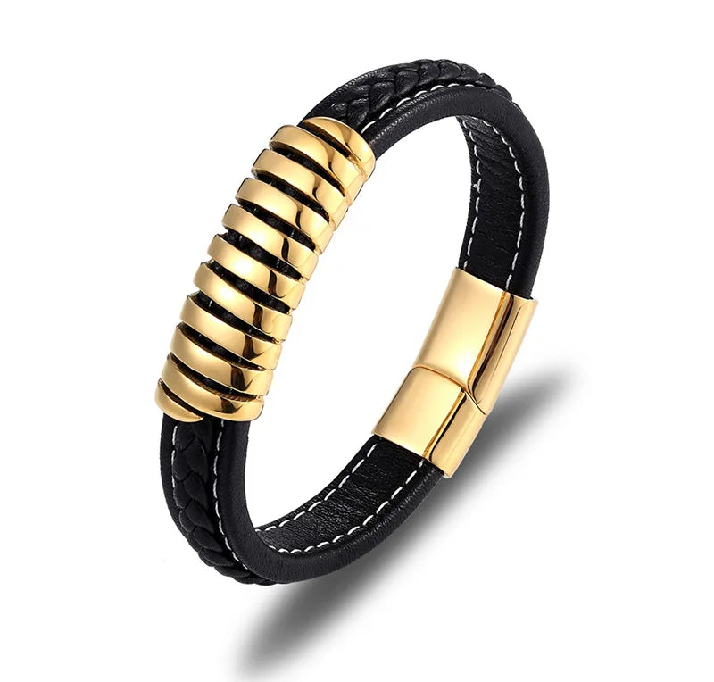 Fashion Rope Bracelet Men's Stainless Steel Magnet Buckle Hand Retro Leather Women's Bracelet