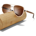 2025 Private Label Bamboo Sunglasses Men Polarized Gafas Driving Vintage Pilot Shades Stainless Steel Frame Wooden Sun Glasses
