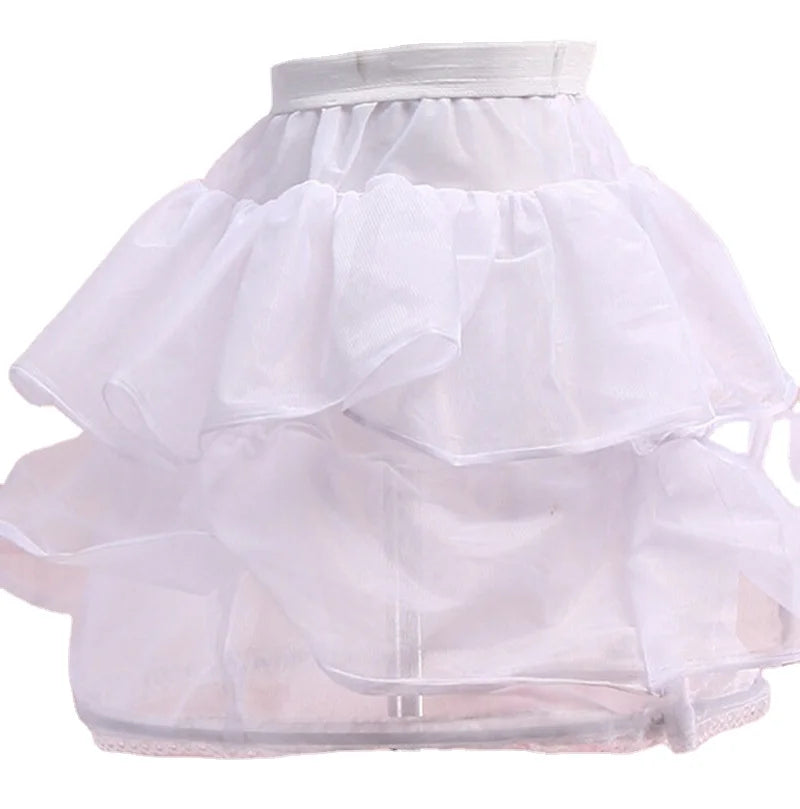 2-Layer Ruffled Lace Petticoat for Kids Girls Ballet Performance Dress with Elastic Waist Bustle Performance Children's Dress