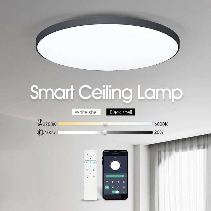 Dustproof Anti-Mosquito Damp-Proof Warehouse Smart LED Ceiling Light Remote Control White Shade Construction Minimalist Design