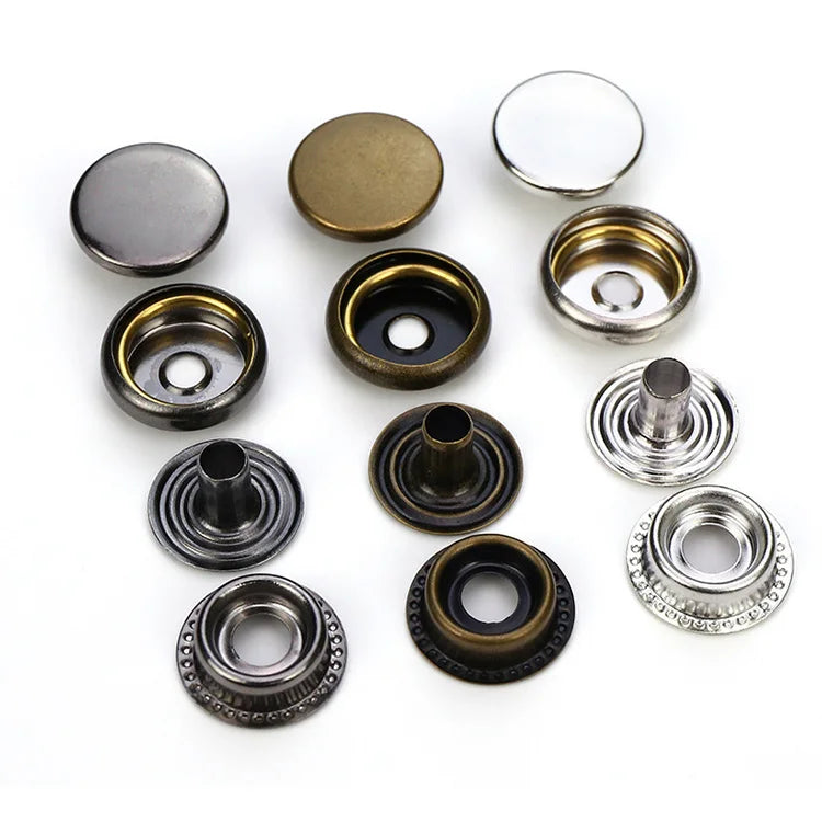 Guanfeng Heavy Duty 12mm 15mm 17mm 20mm Four Parts Metal Brass Fastener Press Snap Button for Clothes Jacket