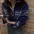 Custom Women's Winter Sweater Cardigan Jacquard Design Thickened Knitwear Featuring Vintage Flip Collar Double Open Casual Front