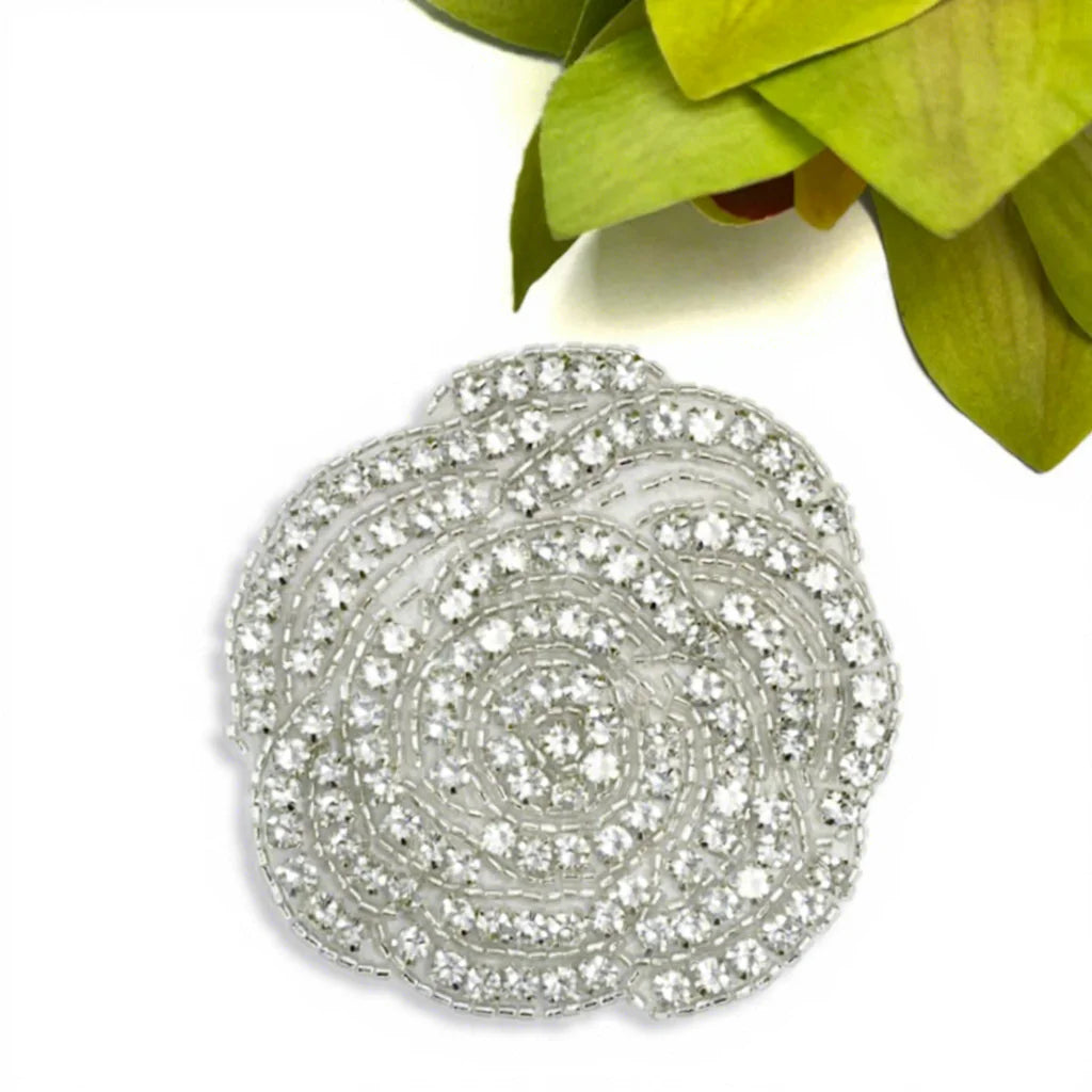 WRA-1783 New Arrivals Keering Glue on Crystal Flower Applique Small Rhinestone Roses Patched Iron on for Hats