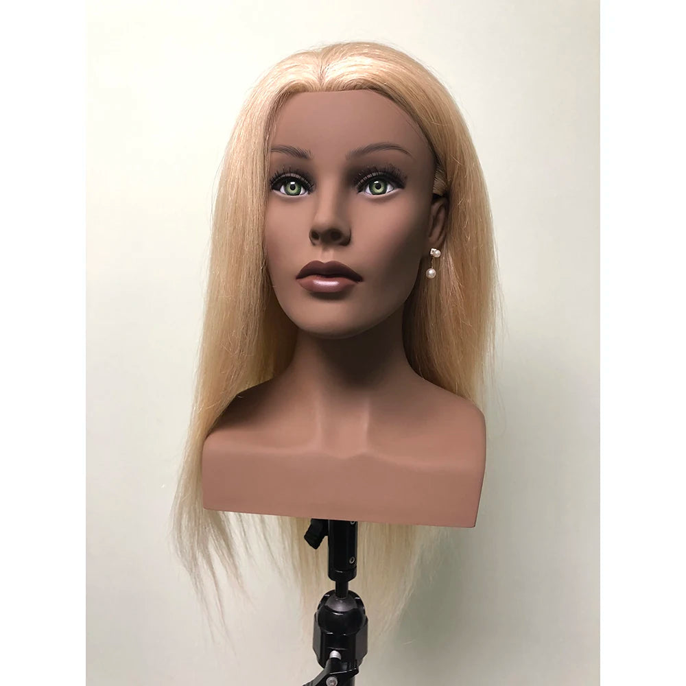 100% Human Hair Training Head With Shoulder Hair Styling Dyeing Coloring Realistic Mannequin Practice Head Dolls