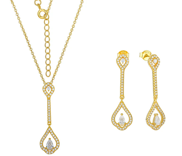 Custom OEM 18K Gold Plated Necklaces Earrings Jewelry Set Luxury Fine Jewelry Women 925 Sterling Silver Cubic Zirconia Set