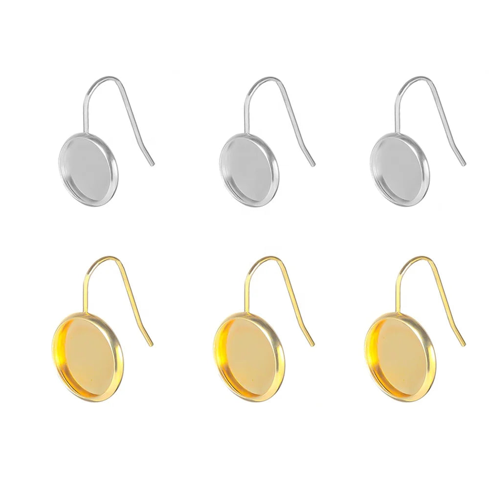 10Pcs Stainless Steel Gold Color Plated Round Setting Blank Base Tray Earrings Hook DIY Jewelry Findings Accessories