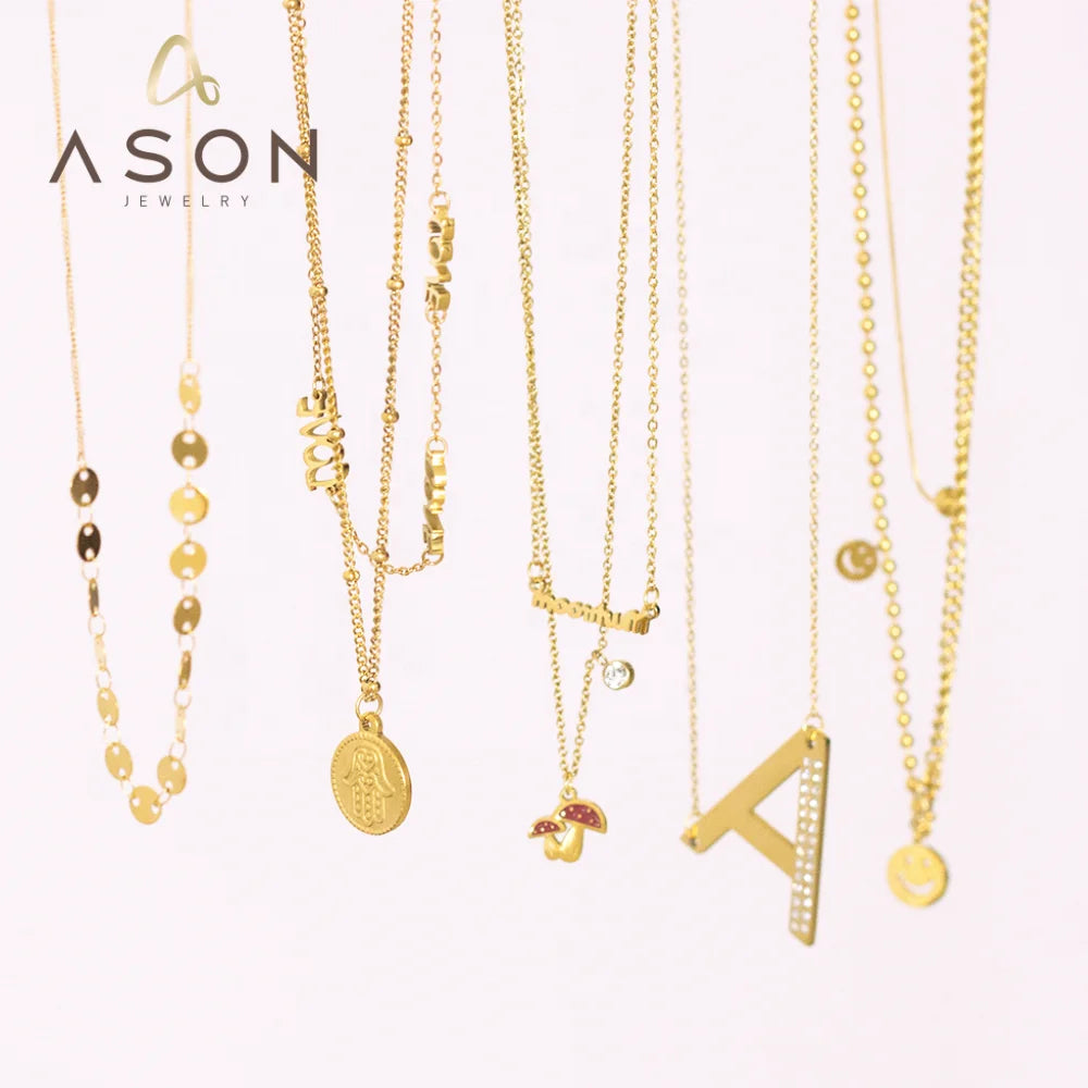 Cheap Wholesale Ason Jewelry Hypoallergenic 316L Stainless Steel 18K Gold Plated Necklace Acero Inoxidable Necklace for Women