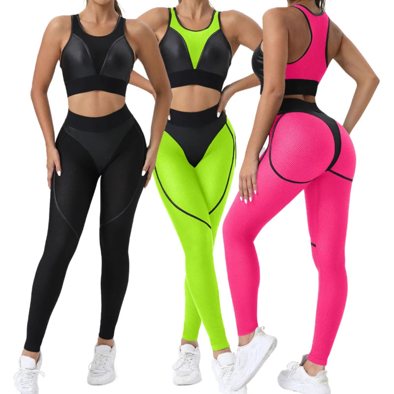 Activewear Butt Lift Leggings Set Solid Breathable Elastic Waist 1 High Waist Four-Way Stretch Fitness Clothing Woman's Yoga