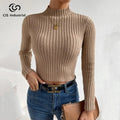 Women's Vintage Wool Sweaters High Resilience Knitted Base Y2K Mock Neck Design Short Pure Color Vintage Knitted Base Shirt