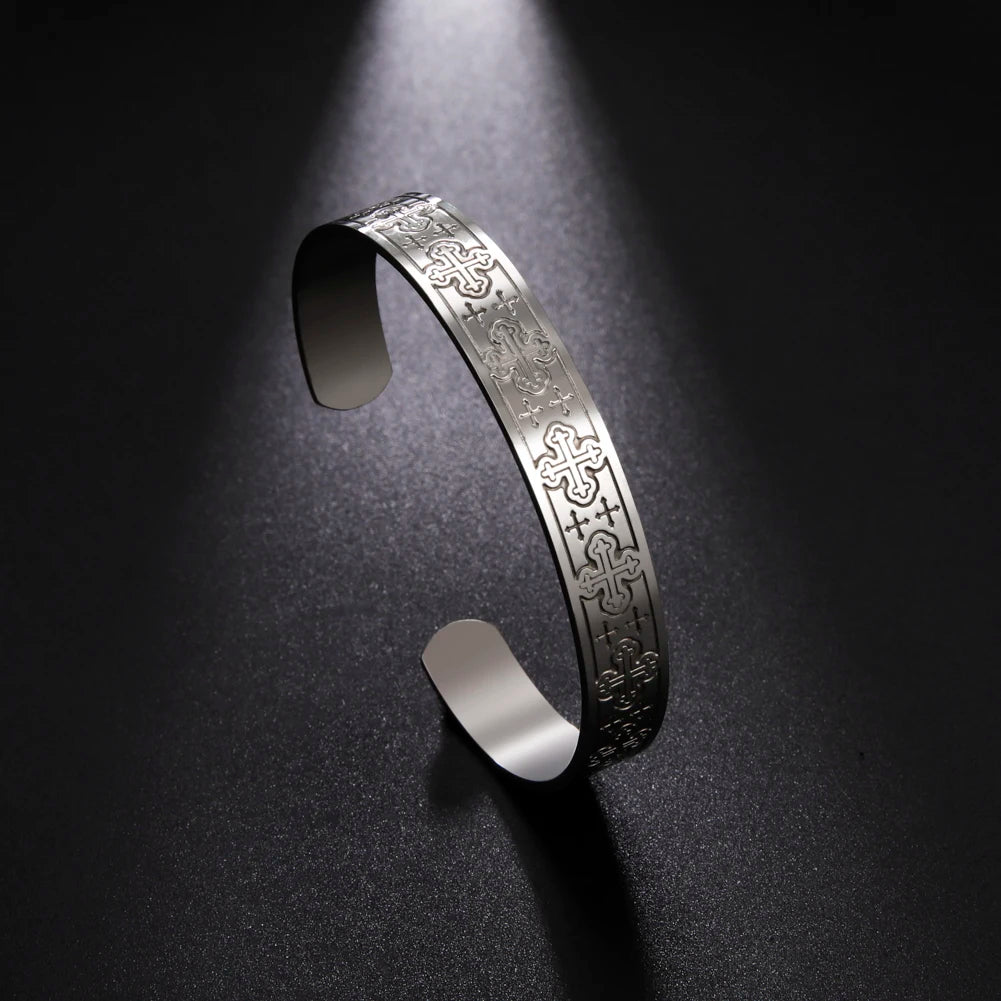 Myshape Vintage Cross Stainless Steel Viking Bangles for Women Couple Jewelry Hand Accessories Cuff Bracelet Christian Jewelry