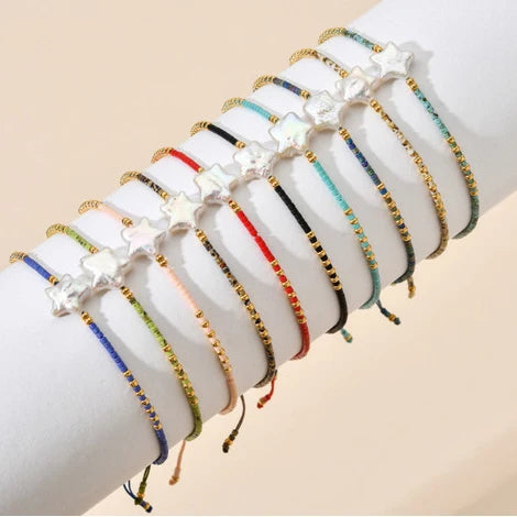 Handmade Miyuki Seed Bead Bracelet Cute Baroque Star Shaped Pearl Charm Adjustable for Girls Minimalist Stylish Wedding Gift