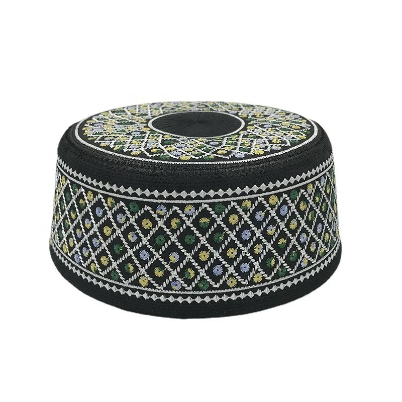 Ramdan Men's Omani Kuma Hat Kufi Cap Hand Embroidered Arabic Ethnic Style for Daily Use