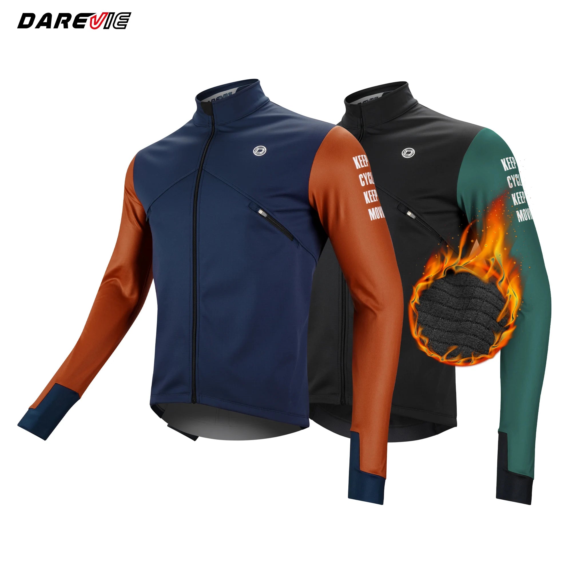 Darevie Men Women Cycling Jersey Long Sleeve Windbreak Riding Winter Thermal Fleece Cycling Jersey Softshell Jacket for Men