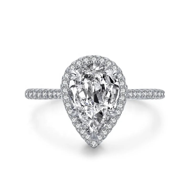 JZ1477 2025 New Arrival Trendy 925 Sterling Silver Cubic CZ Big Ring Teardrop Wedding Bands Pear Cut Diamond Rings for Women