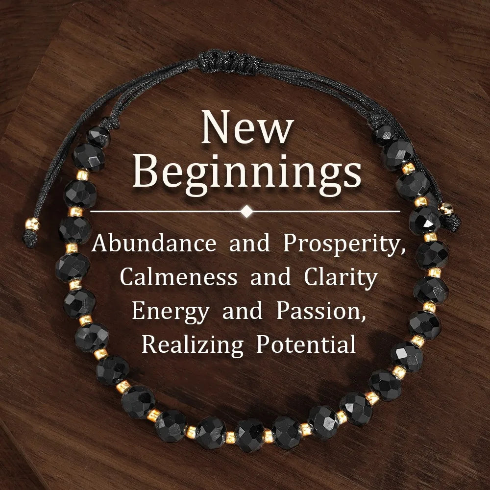 Dainty Handmade Braid Bracelet Adjustable Faceted Black Obsidian Beaded Bracelet Classic Healing Energy Jewelry for Men Women