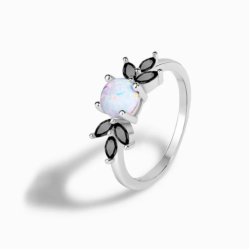 European and American Popular Cut Zircon Cubic Opal Ring Sterling Silver Vintage Ring