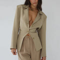 Enyami Fashion Female Outerwear Work Attire Co Ords Set Loose Jacket Coat Mini Skirt Feminino Social Long Sleeve Blazer